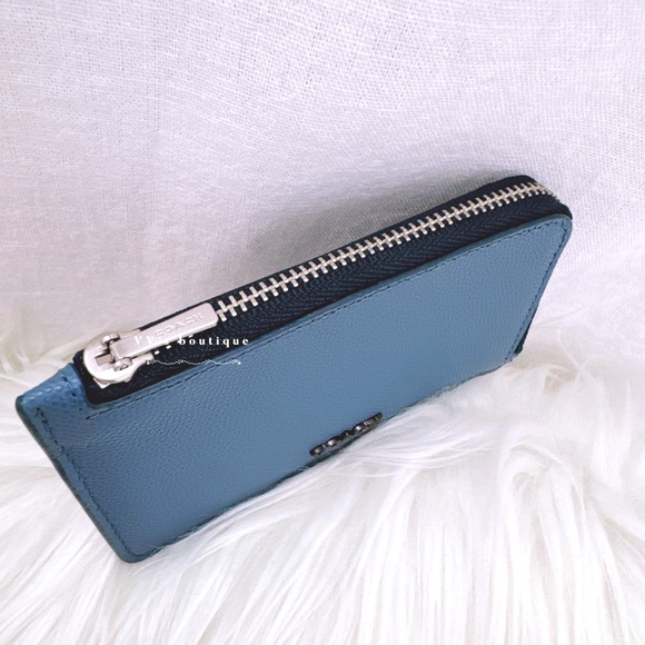 NWT Coach Men Caviar Leather L Zip Card Holder Wallet Light Denim 66832 RARE - Picture 3 of 5